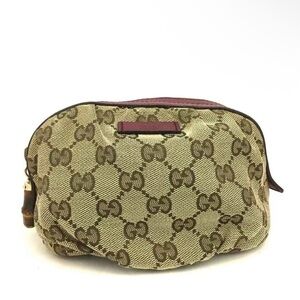 Gucci Beige and Brown Monogram Cosmetic Case with Bamboo